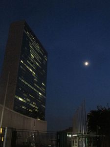 Moon over the Oscar Niemeyer designed United Nations